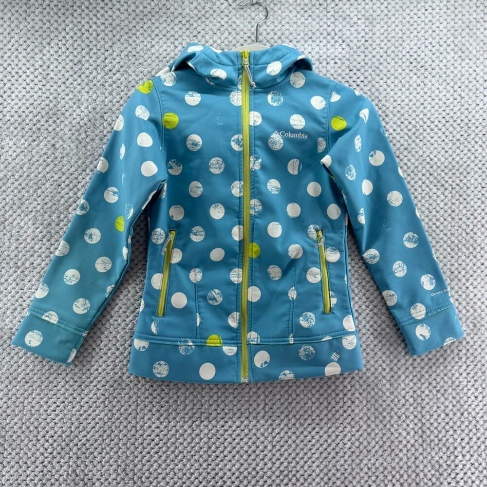 Columbia Jackets Girls 10/12 Blue White Dots Scuba Front Zip Hoodie Pockets